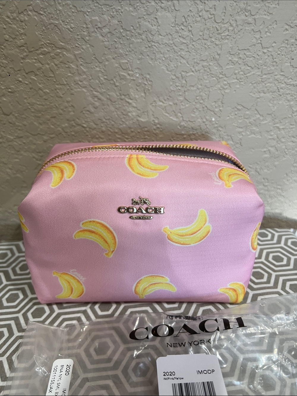Coach Pink Banana Print  Pouch small nylon cosmetic IMODP 2020